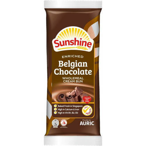 Picture of GB -B- SUNSHINE BELGIAN CHOCOLATE WHOLEMEAL CREAM BUN 65GM (Production day: Mon, Wed, Fri)