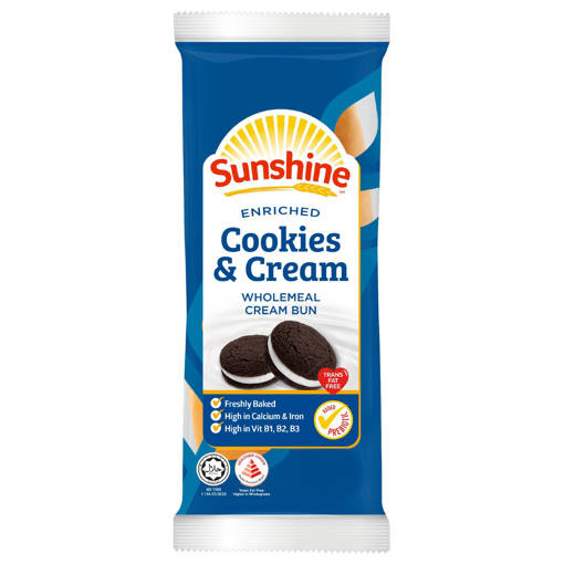 Picture of GB -B- SUNSHINE COOKIES & CREAM WHOLEMEAL CREAM BUN 65GM (Production day: Mon, Wed, Fri)